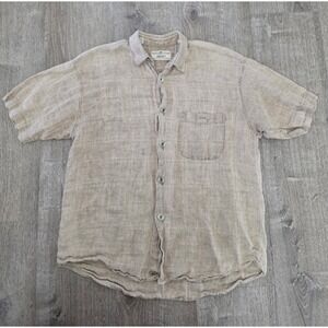 Haupt Mens 100% Linen Short Sleeve Button Down Shirt Beige Windowpane Size M